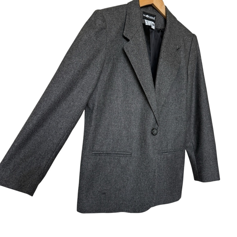 VINTAGE! Sag Harbor Women's Wool Blazer Jacket Gray Size 8P One-Button Casual - Picture 3 of 9